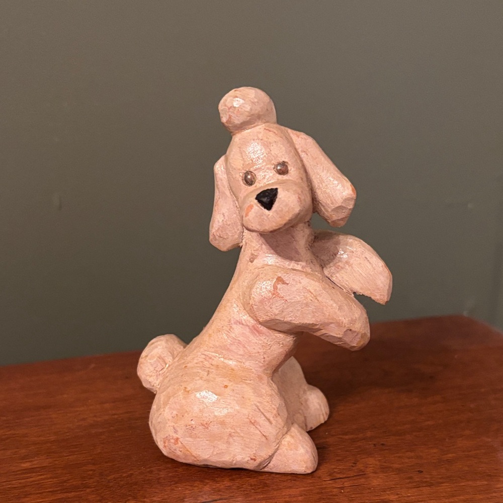 Hand carved Poodle Dog Figurine